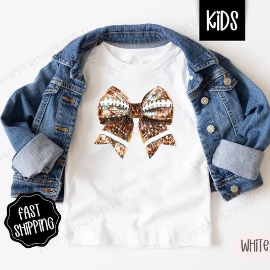 Disco Football Bow Kids Shirt - Football Children's Tshirt - Cute Youth Tee Gildan