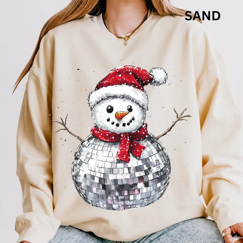 Disco Snowman Sweatshirt,  Christmas Graphic Sweatshirt for Men and Women - Pullover, Comfortable