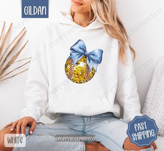 Disco Softball Hoodie, Women's Softball Mom Crewneck, Cute Women's Softball Hooded Sweater