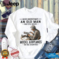 Distressed Never Underestimate Old Man Building Model Airplanes Retro Men Hobby Shirt