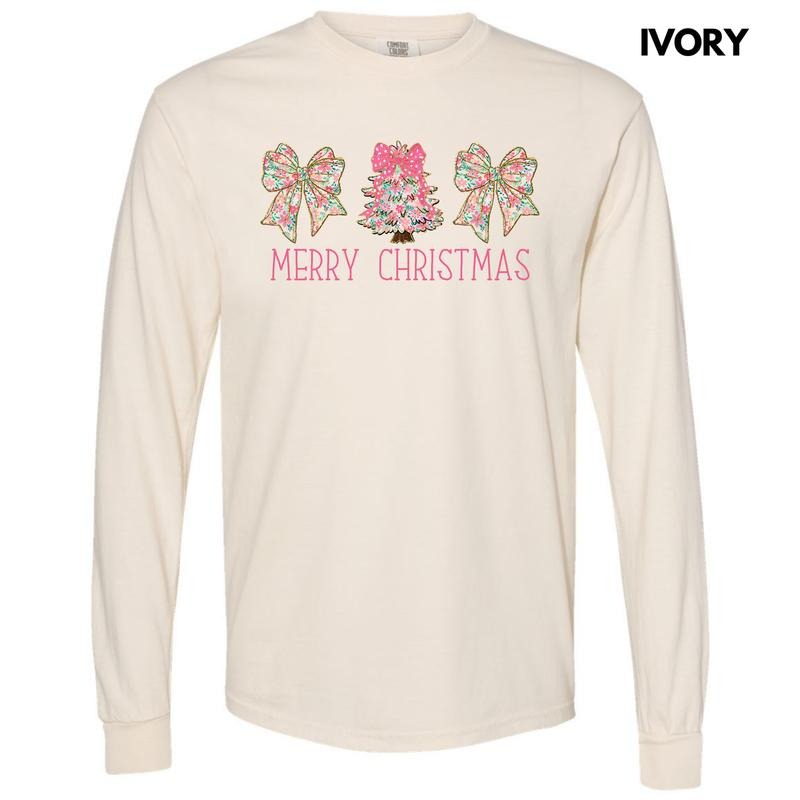 Ditsy Pink Trio Christmas Long Sleeve Comfort Colors T-Shirt 'NLB' Hoodie, Sweatshirt | WearSparks.com