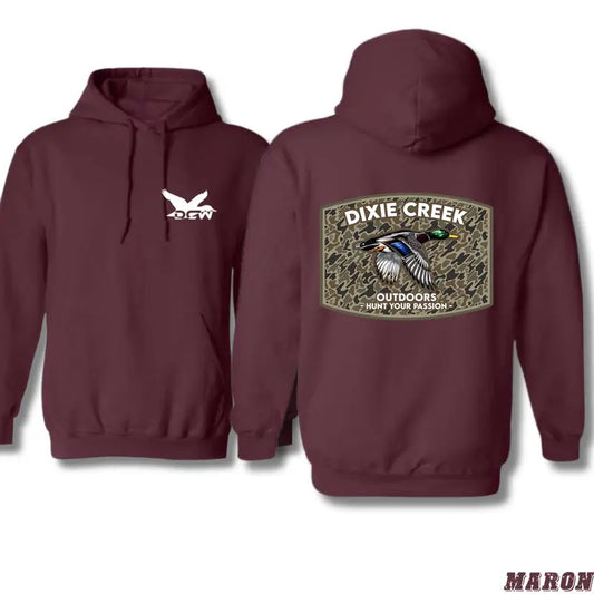 Dixie Creek Hoodie - Camo Duck Hunting Design with Bold Outdoor Graphics, country boy clothing, Perfect for Hunting Enthusiasts and Nature Lovers, Unisex Hoodie for Everyday Comfort and Rugged Style