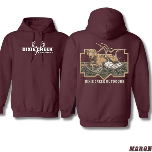 Dixie Creek Outdoors Hoodie - Bold Hunting Dog and Antlers Design, Perfect for Outdoor Enthusiasts and Southern Hunters, Unisex Hoodie Offering Comfort, Showcasing Love for Southern Hunting and Outdoor Traditions Menswear Sweaters