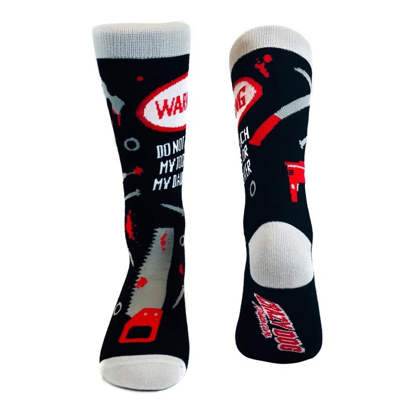 Do Not Touch My Tools Or My Daughter Funny Novelty Socks Gag Gift for Dad Crazy (Black) - Mens (7-12) Funny Graphic Socks Comfortable Fitted Spandex C