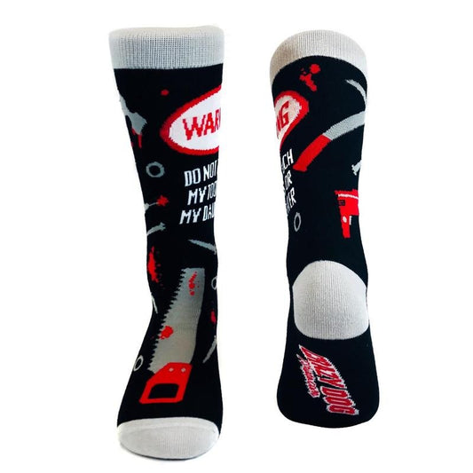 Do Not Touch My Tools Or My Daughter Funny Novelty Socks Gag Gift for Dad Crazy (Black) - Mens (7-12) Funny Graphic Socks Comfortable Fitted Spandex C