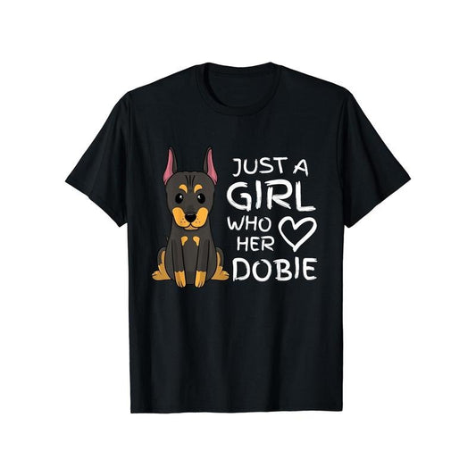 Doberman Lover's Delight: 100% Cotton Crew Neck T-Shirt with Adorable Puppy Print