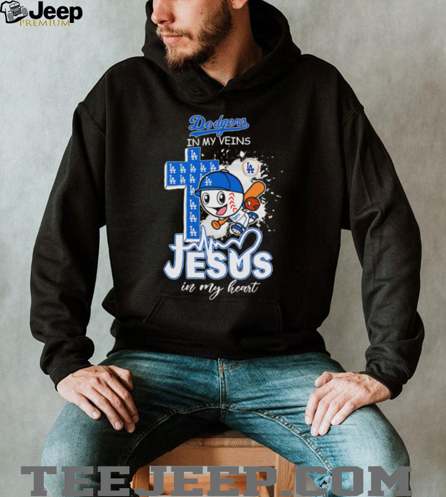 Dodgers In My Veins Jesus In My Heart Baseball T Shirt Christian LA Baseball Fan Gift T Shirt