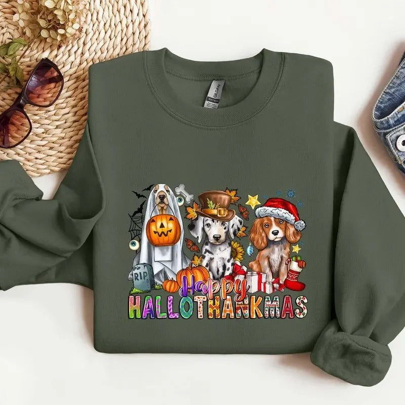 Dog Hallothanksmas Shirt, Halloween Thanksgiving Christmas Shirt, Holiday Season Sweatshirt, Hallothanksmas