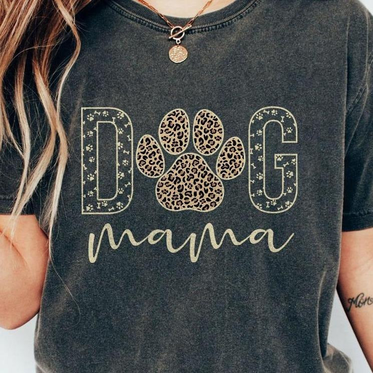 Dog Mama Shirt, Dog Mom Comfort Colors T-Shirt, Dog Mom Leopard Shirt, Dog Mama Tee, Mothers Day Gift For Dog Mom, Dog Lover Gift, Dog Owner Shirt, Dog Mama Women Top Clothing Womenswear Comfortable Casual Paw Print