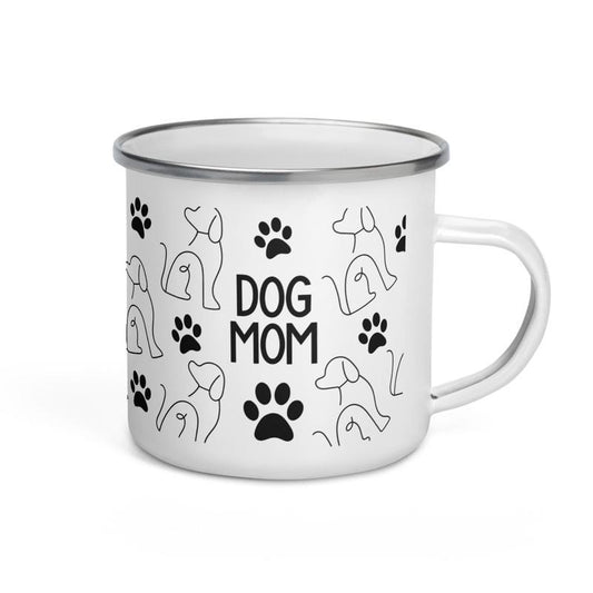 Dog Mom Coffee Mug 12 oz Enamel Mug Ceramic Tumbler Reusable Washable White Coated Silver Rim Drinkware Seasonal Beverage Mug