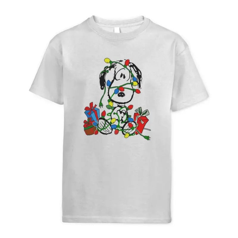 Dog Tangled in Holiday Lights Tshirt, Peanuts dog Tshirt, Funny Christmas Sweater, Merry Christmas Tshirt, Gift For Friend, Gift For Fan
