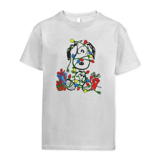Dog Tangled in Holiday Lights Tshirt, Peanuts dog Tshirt, Funny Christmas Sweater, Merry Christmas Tshirt, Gift For Friend, Gift For Fan