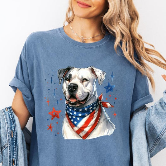 Dogo Argentino Patriotic Dog Shirt ~ Unisex Apparel Relaxed Fit Printed In The USA Clothing Womenswear Casual Comfort Cotton Top Athletic Boho Chic