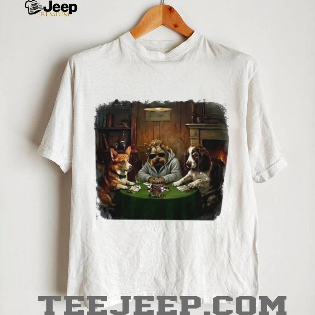 Dogs Playing Poker Artistic Graphic T Shirt Modern Parody Design