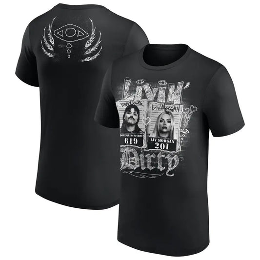 Dominik Mysterio & Liv Morgan Livin' Dirty Graphic 2 Sides T-Shirt, Livin Dirty Couple Wrestler Shirt, Professional...