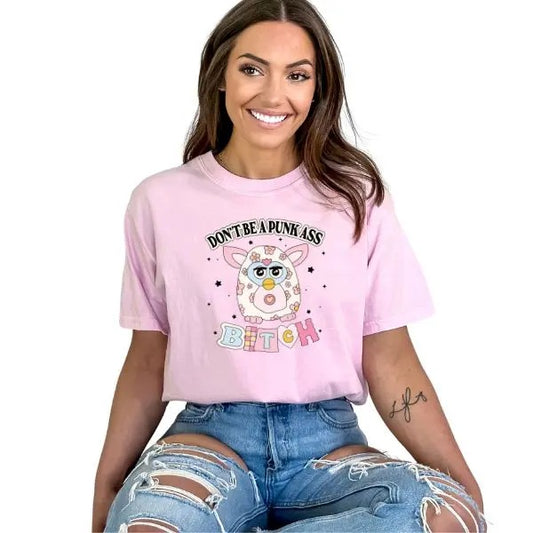 Don't Be A Punkass Bi%ch Casual Cotton T Shirt for Women - Adult Humor Shirt - Offensive Cussing Shirt, Funny Shirt, Womenswear, Short Sleeve TShirt for Bestie Gift, Sassy, 90's Vibe Graphic Tee, Regular Fit Crewneck T-Shirt