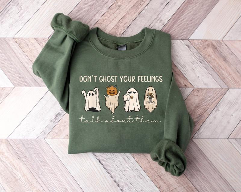 Don't Ghost Your Feelings Sweatshirt, Mental Health Halloween Sweater, Ghost Halloween Sweatshirt, Mental Health Awareness, Halloween School Psychologist Shirt, School Counselor Shirt, Ghost Pumpkin Fall Halloween Gift Shirt