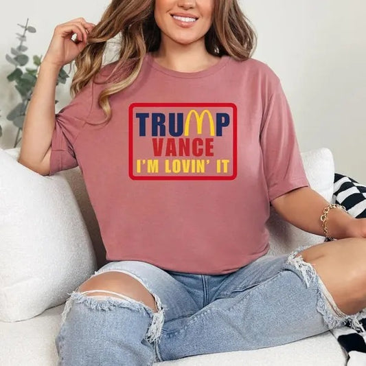 Donald Trump 2024 at McDonalds Patriotic Shirt Donald Trump Conservative USA Republican Political America for Patriots Top Womenswear Printed Comfort