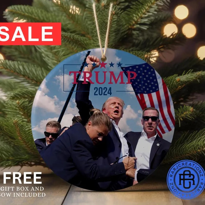 Donald Trump 2024, Christmas Tree Decor, Political Trends, Ceramic Ornament, Holiday Gift, Failed Attempt, Trump Shot, Gift for her or Him