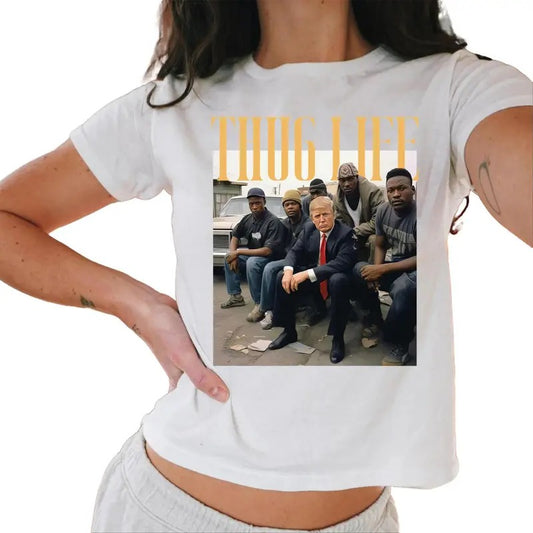 Donald Trump Thug Life Baby Tee, Viral Thug Life Trump Baby Tee, Sarcastic Donald Trump Tee Casual Comfortstyle{n002}2