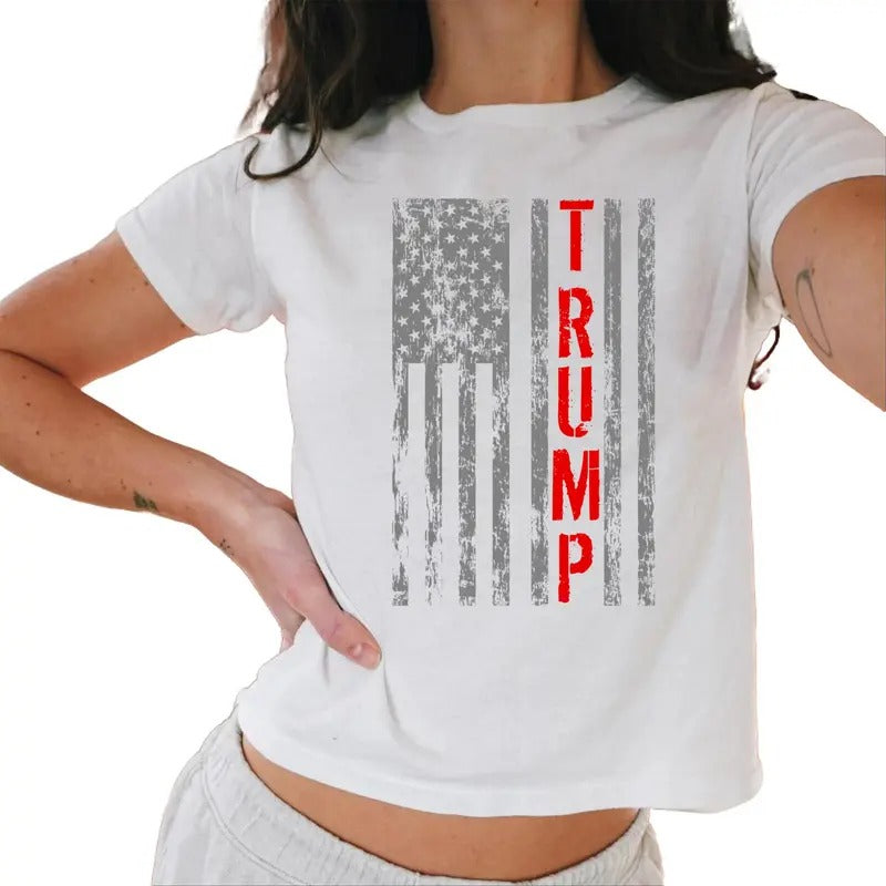 Donald Trump Vintage Usa Flag Long Sleeve Baby Tee Graphic Baby Tee Casual Comfort