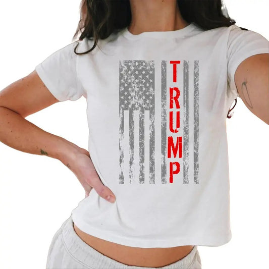 Donald Trump Vintage Usa Flag Long Sleeve Baby Tee Graphic Baby Tee Casual Comfort