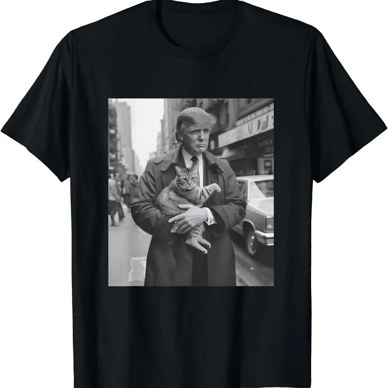 Donald Trump and Cat in NYC T-Shirt | Unisex Cotton Tee Gift | Full Size