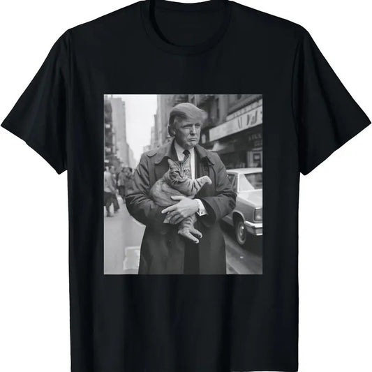 Donald Trump and Cat in NYC T-Shirt | Unisex Cotton Tee Gift | Full Size