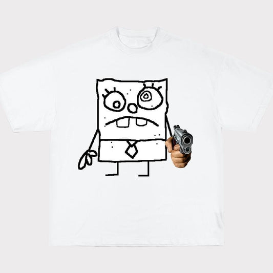 DoodleBob holding gun meme Shirt Funny Sarcastic Graphic Tee