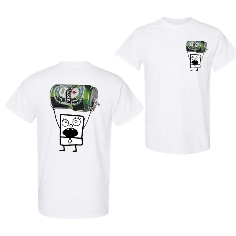 Doodlebob Heineken 2 Sided T-Shirt, Funny Drinking Sweatshirt, Heineken Lager Beer Hoodie For Men Women, FAST SHIPPING, Cotton Tee Man Menswear Underwear