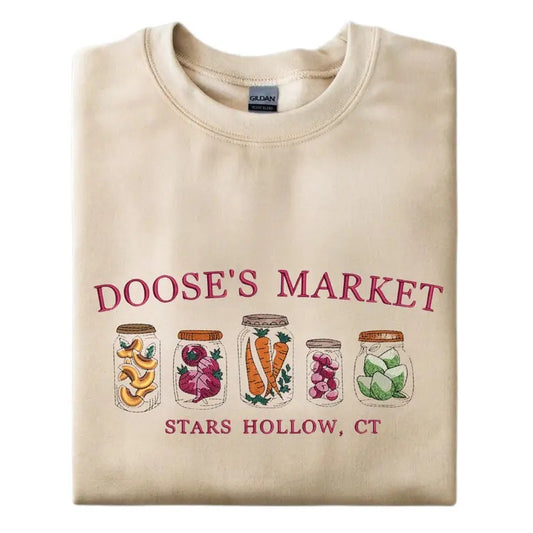 Doose's Market Mason Jars Embroidered Womenswear Crewneck Pullover Sweatshirt, Stars Hallow Women Sweatshirt T-Shirts, Hoodie