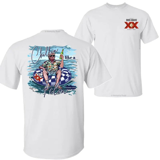Dos Equis Beer Trump Chillin Like a Felon Summer 2024 T-shirt Sweatshirt Hoodie, Trump 2024 Shirt, Dos Equis Beer Shirt, Double Sided Graphic Printed Unisex Classic Comfort Cotton T-Shirts in all Sizes all Colors for Men and for Women