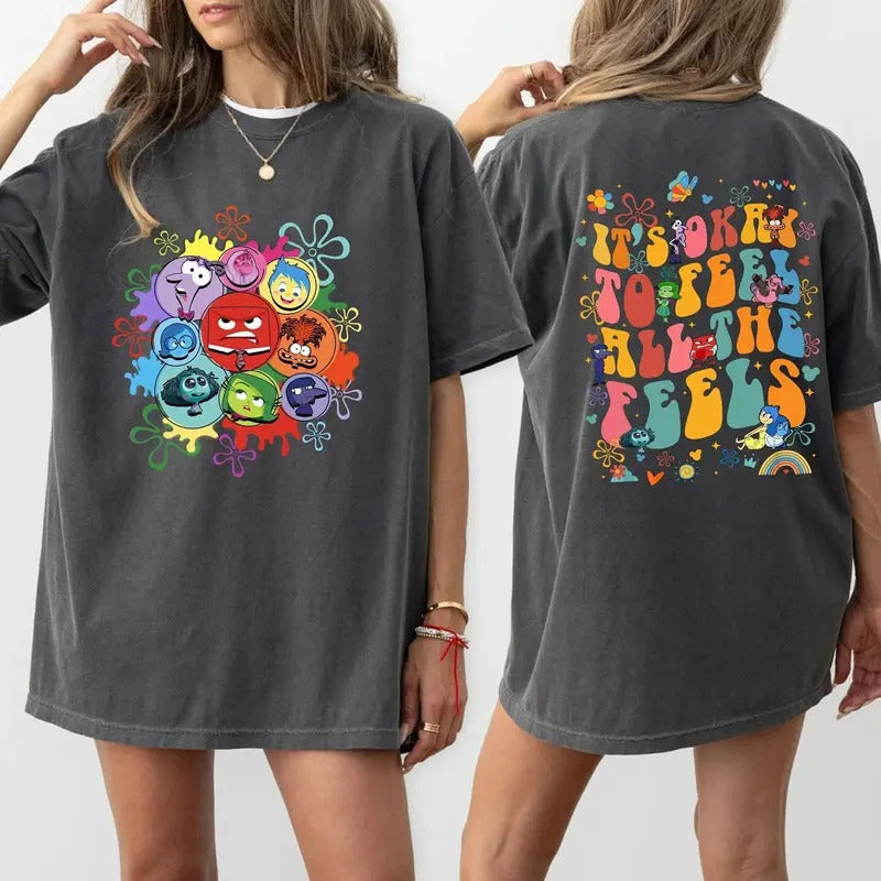 Double Sided Inside Out 2 It's Okay To Feel All The Feels Shirt, Emotions Portrait T-shirt, Mental Health Awareness Tee
