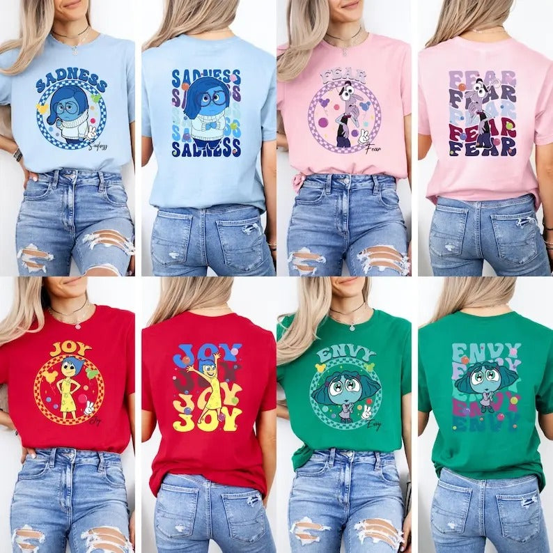 Double Sided Inside Out Character Shirt, Custom Inside Out T-shirt, Inside Out 2 Movie Shirt, Choose Your Character, Emotional Tees Cotton Top
