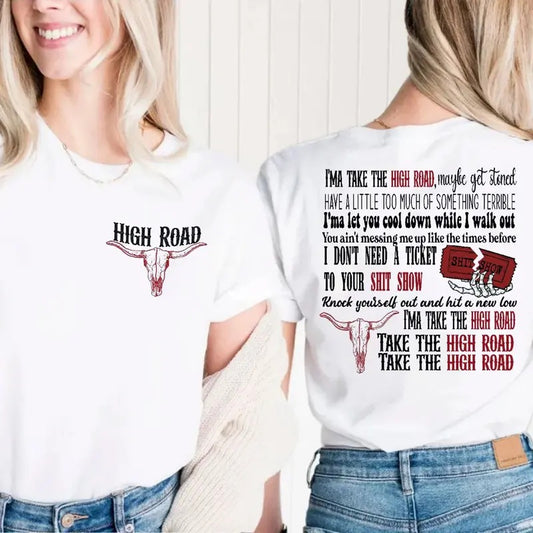 Double Sides KW High R0ad Tee, Concert Tour Merch, Country Fans Top, Unisex Short Sleeve Tee Shirt, Casual Clothing
