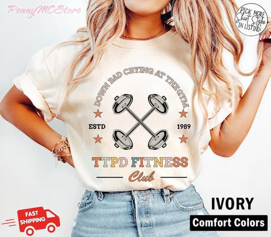 Down Bad  T-shirt Crying At The Gym Shirt TS Inspired Funny Workout Gym Tee Weightlifting Down bad Crying Tee TS Gift for Her Cotton Polyester