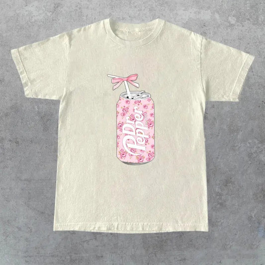Dr Pepper Gift, Dr Pepper Bow Crewneck, Dr Pepper Pink Bow Shirt, Cute Baby Pink Bow Tee, Trendy Soda Can With Roses...