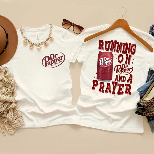 Dr Pepper Merch Running on Prayer And Dr. Pepper T-Shirt, Funny Dr. Pepper Shirt, Vintage Dr. Pepper Tee, Dr. Pepper Inspired Tshirt, Dr Pepper Gift