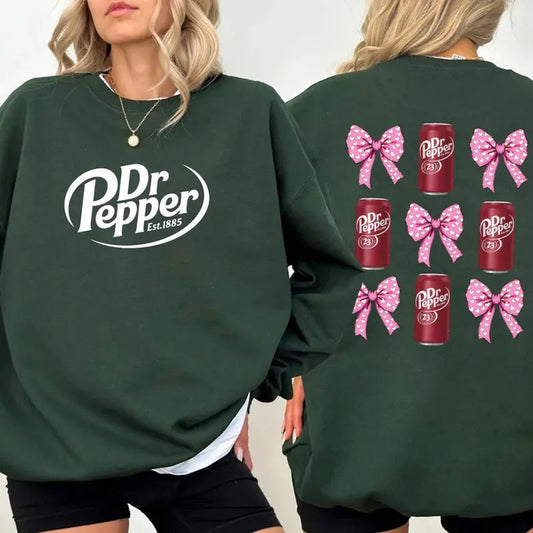 Dr Pepper Pink Bow Coquette Sweatshirt, Coquette Bow Dr Pepper Tee Shirt, Coquette Pink Bow Dr Pepper Shirt, Funny Dr Pepper T-Shirt, Soda Lover Sweater, Dr Pepper Lovers Gifts