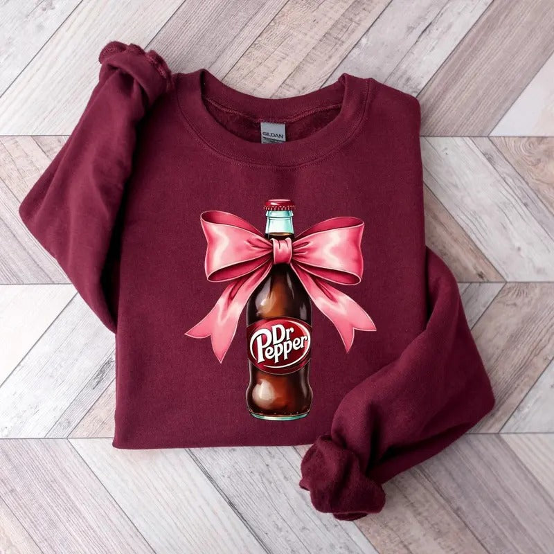 Dr Pepper Pink Bow Coquette Sweatshirt, Cute Pink Soda Drink Shirt, Dr.Pepper T-Shirt, Aesthetic Girly Tee, Dr Pepper...