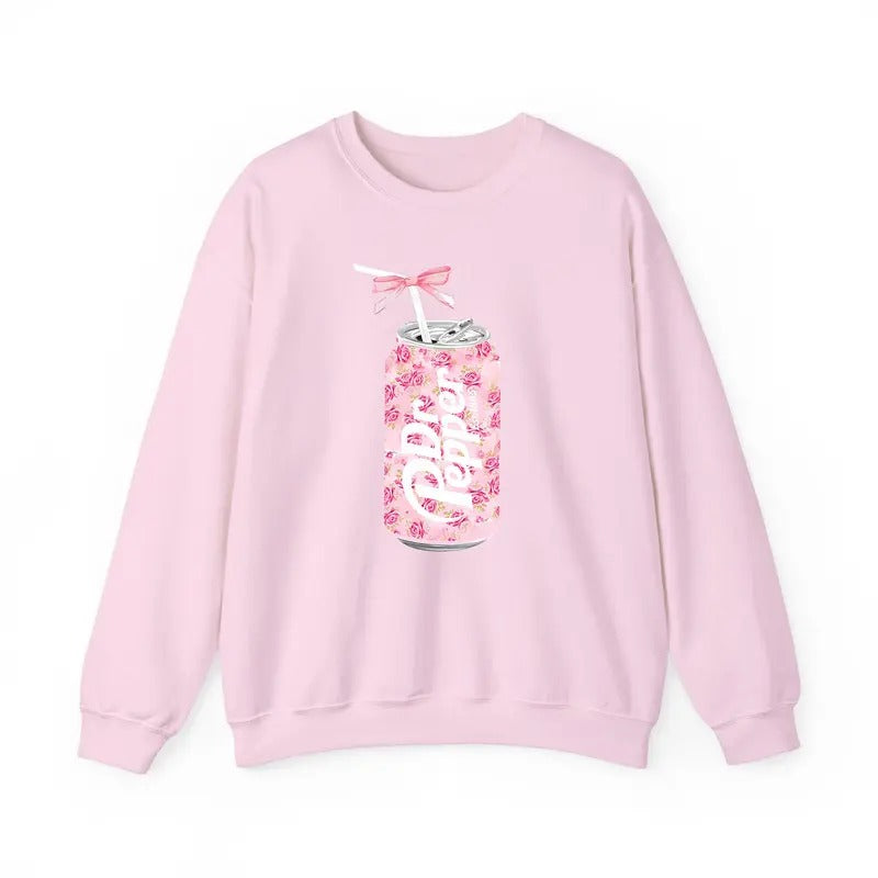Dr Pepper Sweatshirt, Dr Pepper Gift, Floral Dr Pepper Sweatshirt, Dr Pepper Bow Crewneck, Dr Pepper Pink Bow Shirt, Y2k Crewneck, Cute Baby Pink Bow Tee, Trendy Soda Can With Roses