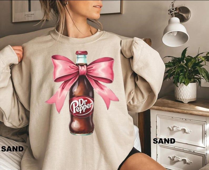 Dr Pepper Sweatshirt, Pink Bow Coquette, Trendy Dr Pepper Vintage Collage Sweater