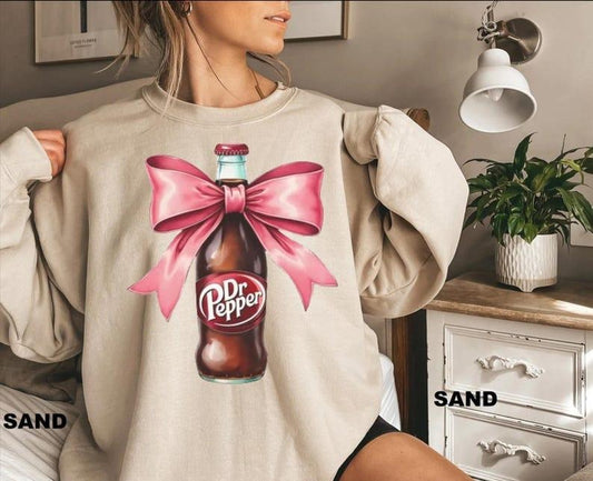 Dr Pepper Sweatshirt, Pink Bow Coquette, Trendy Dr Pepper Vintage Collage Sweater