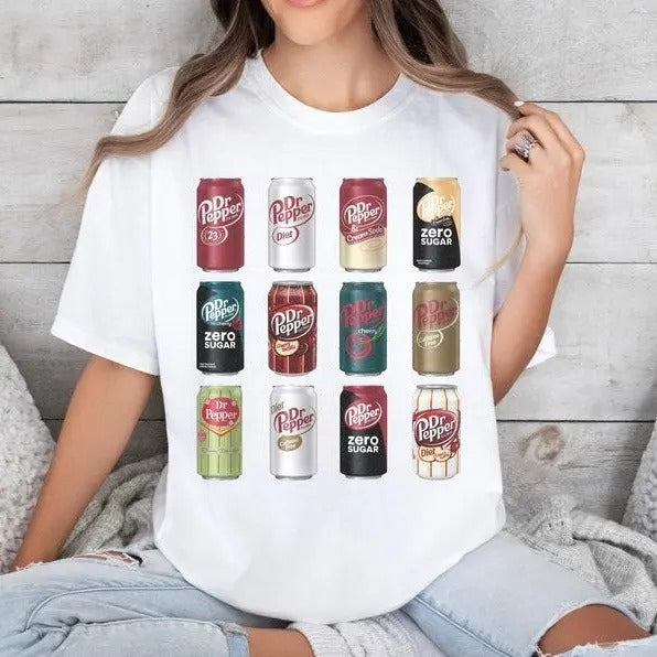 Dr Pepper T-Shirt, Vintage Soda Can T-Shirt, Soda Crew Neck Pop T-Shirt, Soda Cans Crewneck Funny T-Shirt, Trendy T-Shirt, Vintage T-Shirt dr pepper Top Womenswear