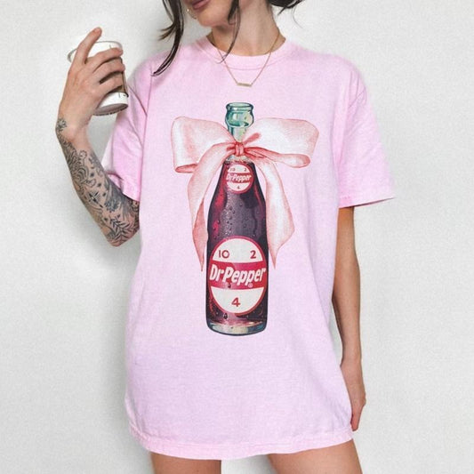 Dr Pepper Tee Unisex Fit, Vintage Dr Pepper Glass Bottle With Bow Coquette Shirt, Aesthetic Dr Pepper Painting Pink Bow Shirt, Sweatshirt, Hoodie, Gift For Her, Full Colors, Full Sizes Womenswear Tops