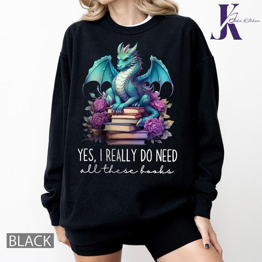 Dragon Book Comfort Colors Shirt, Dragon Reader Shirts, Personal Gifts For Bookworm Oversized Crewneck, Read Books Gift, Cute Bookish Shirt, Reading Lover Gift Top Womenswear