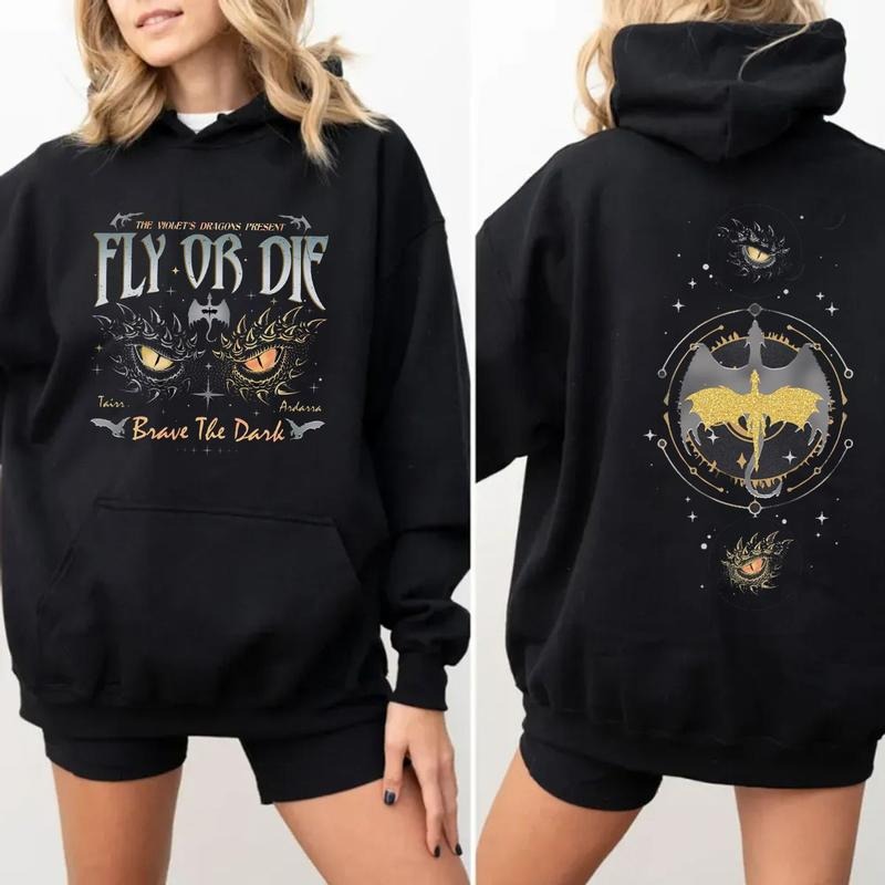 Dragon Rider Sweater,Fly Or Die Fourth Wing Series Two Side Shirt, Onyx Storm Brave The Dark Hoodie, Unisex Sweater Pullover Tee
