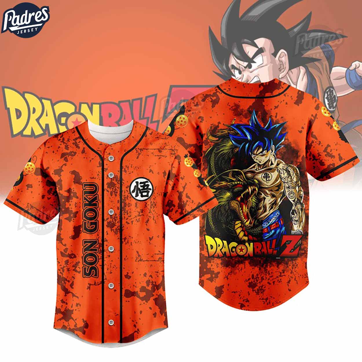 DragonBall Z Son Goku Baseball Jersey - Padres Jersey Oasis: Elevate Your Baseball Style Game T-Shirts, Hoodie,... (Image 1)
