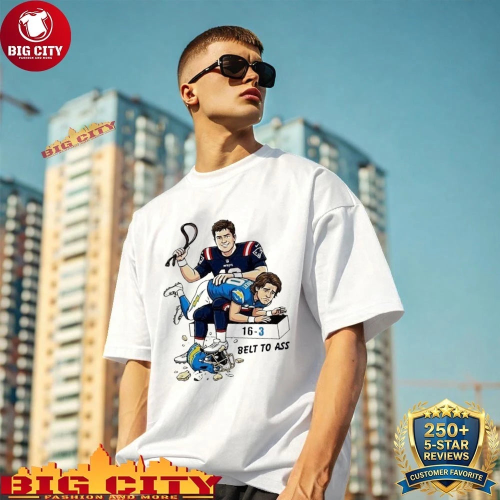 Drake Maye Patriots Belt To Ass 16-3 cartoon shirt