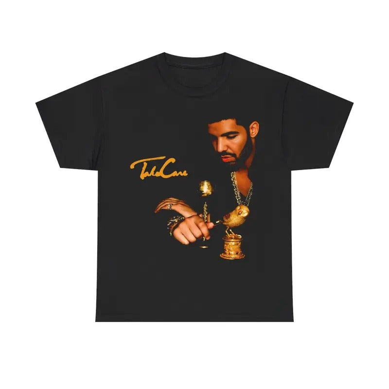 Drake Vintage Hip Hop Rap Shirt Streetwear Music Inspired Shirt For Take Care Fan Casual Classic Cotton Menswear Retro T-Shirt Top Comfy Graphic Smooth Tee Underwear Tshirt Shortsleeve